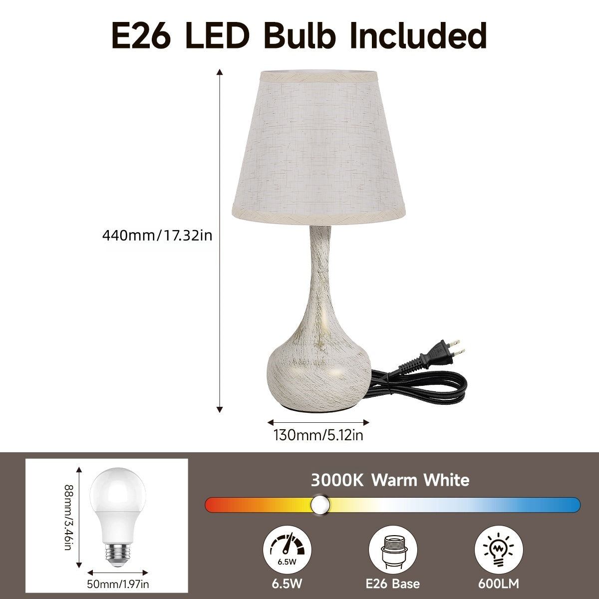 Dimmable Touch Table Lamps Set of 2 - Farmhouse Design