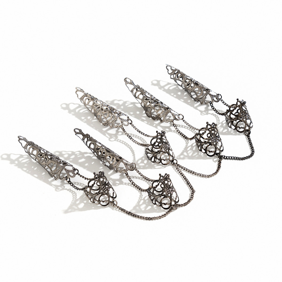 Gothic Style Hollow Tapered Fingernail Ring with Tassel and Geometric Design