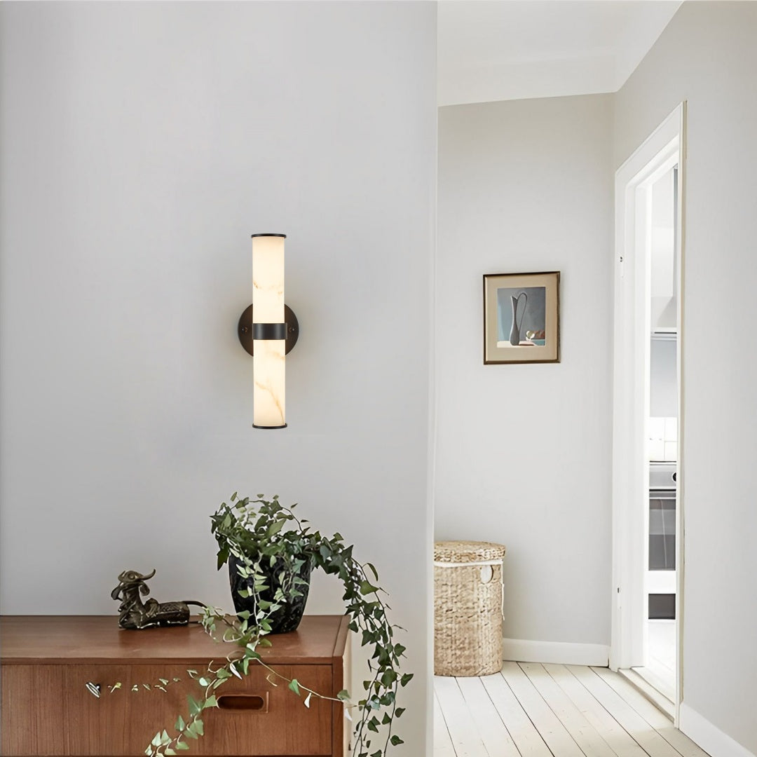 Set of 2 Marble Texture Wall Lights with Black Iron Frame