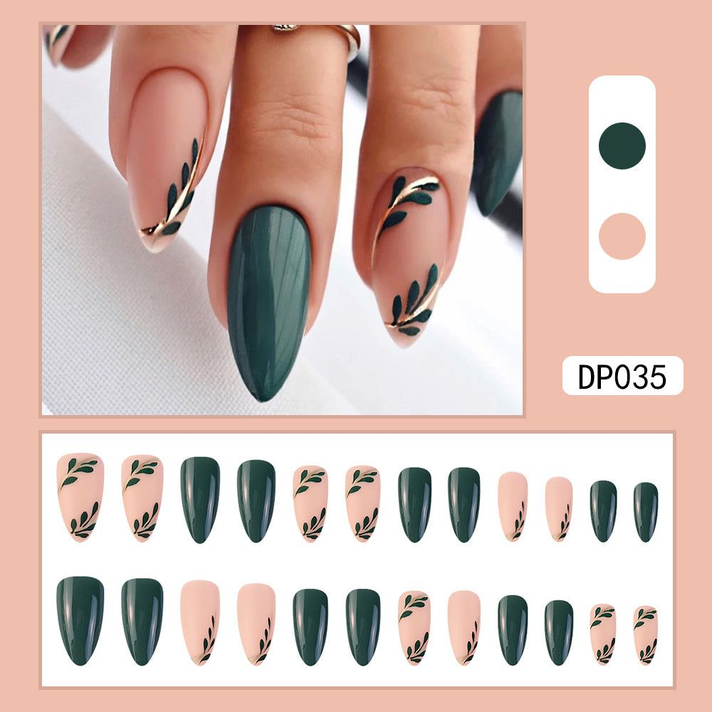 Green Leaf Nail Art Patches - Removable Fake Nail Stickers for Ladies