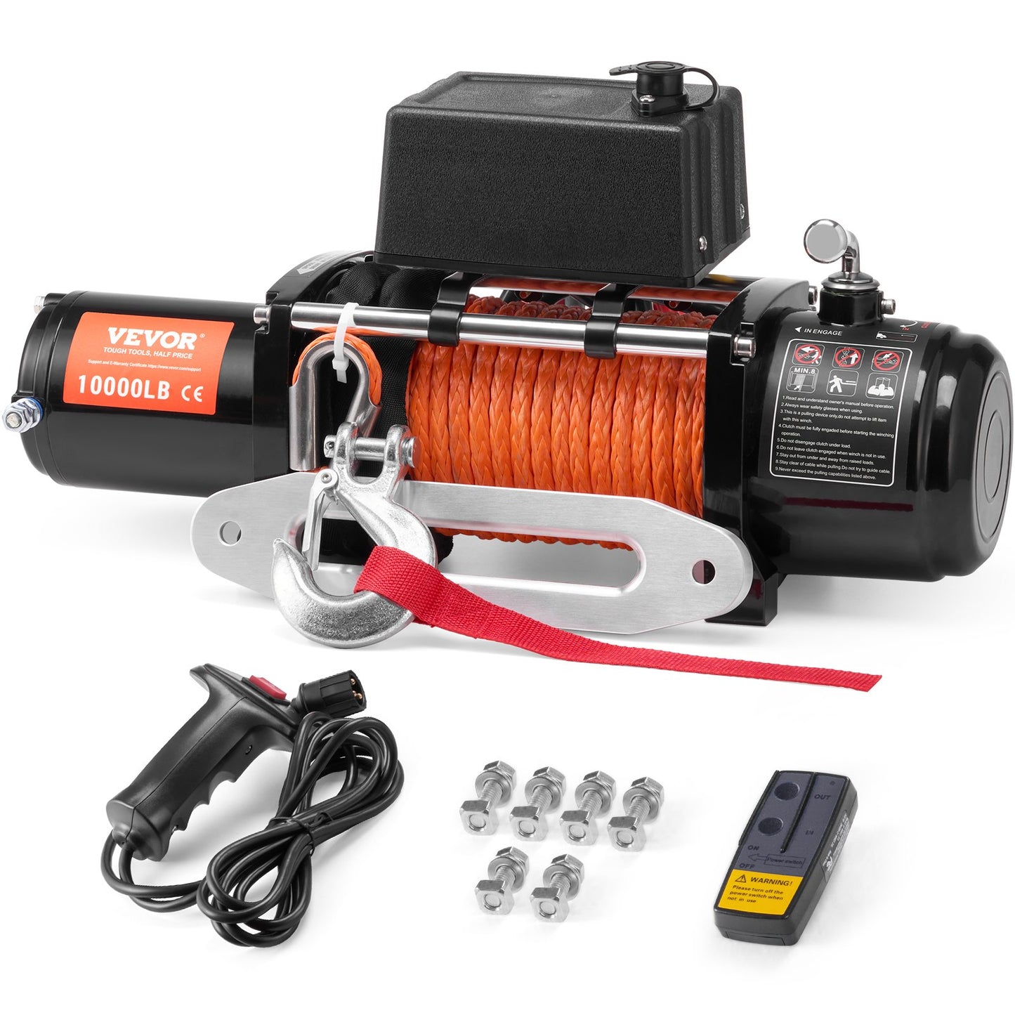 10,000Lb Electric Winch with Synthetic Rope for Off-Road Recovery Waterproof Remote