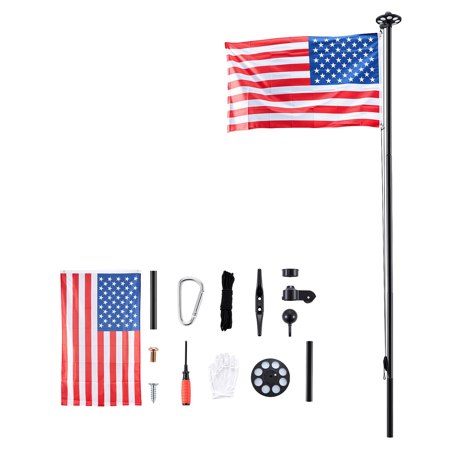 20ft Heavy Duty Aluminum Flag Pole Kit with 136 LED Solar Light and American Flag for Yard and Garden