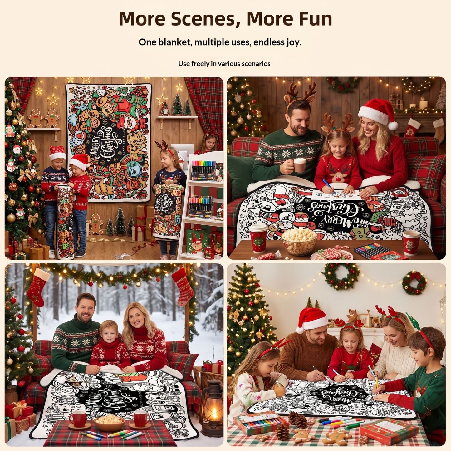 Children's DIY Coloring Blanket - Warm Fleece, Interactive Craft Toy, Christmas & Holiday Themes