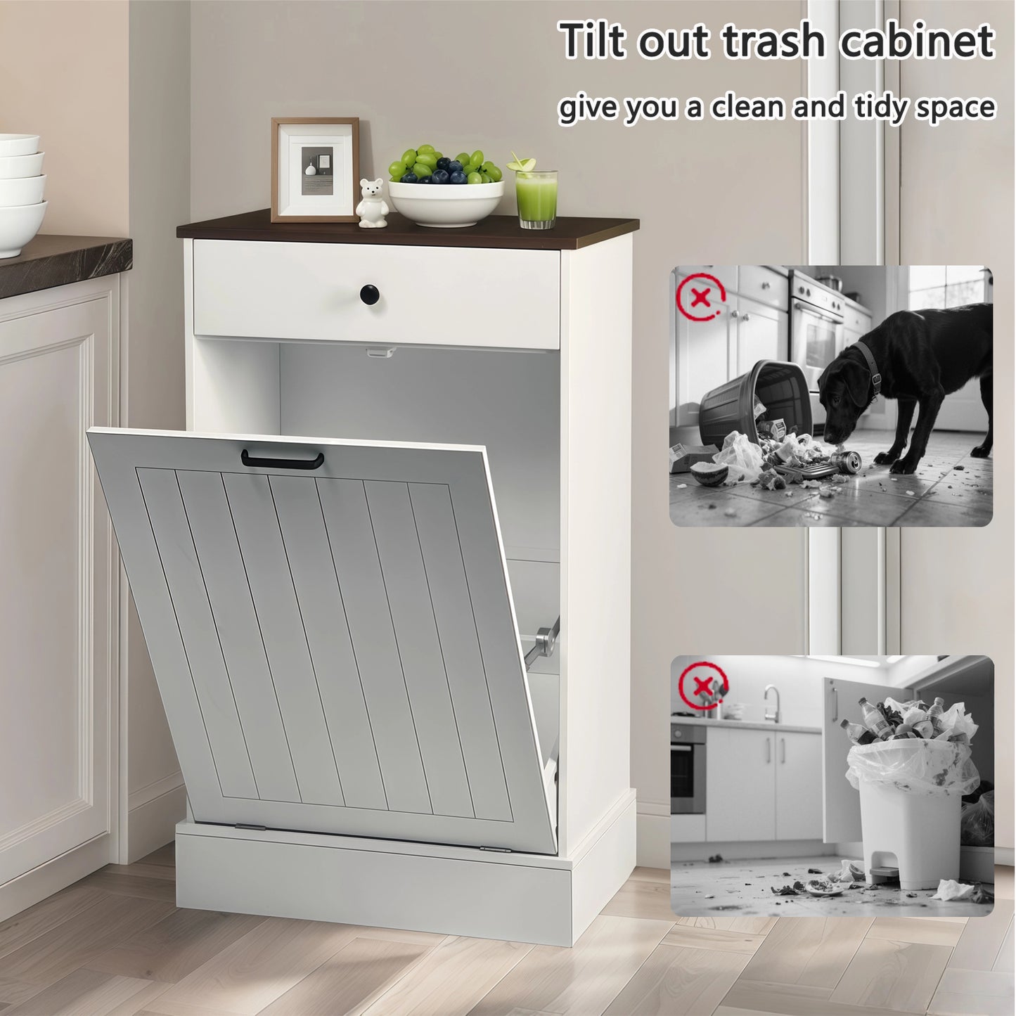 Tilt Out Trash Can Cabinet, Hidden Wooden Cabinet With Drawer, Free