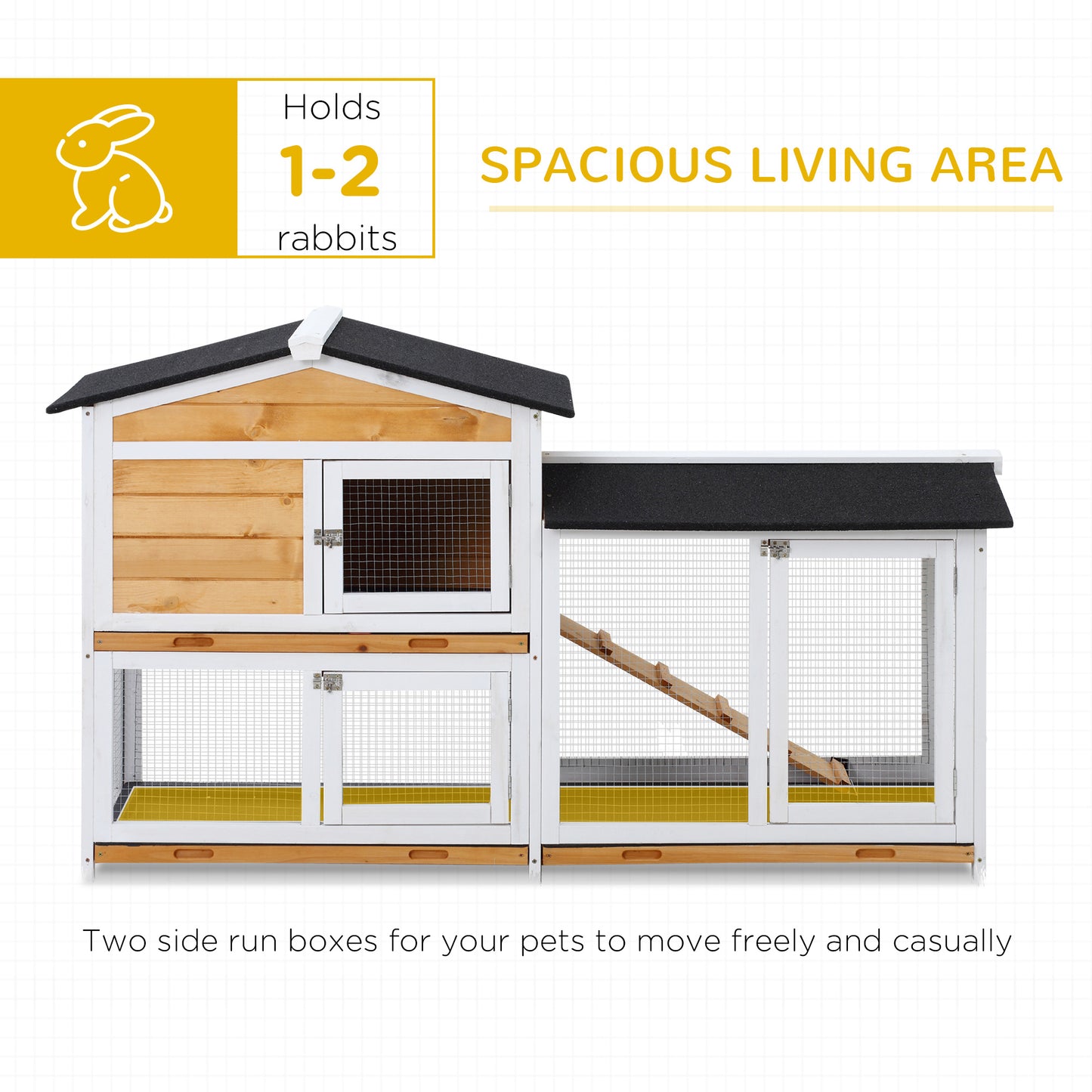 62-Inch Wooden Rabbit Hutch with Run Area, Removable Tray, Lockable Doors