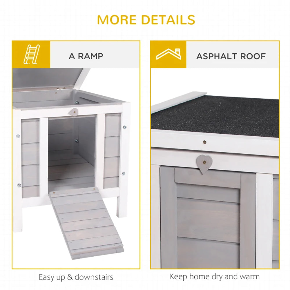 Outdoor Wooden Rabbit Hutch with Waterproof Roof & Raised Platform - Gray Pet House
