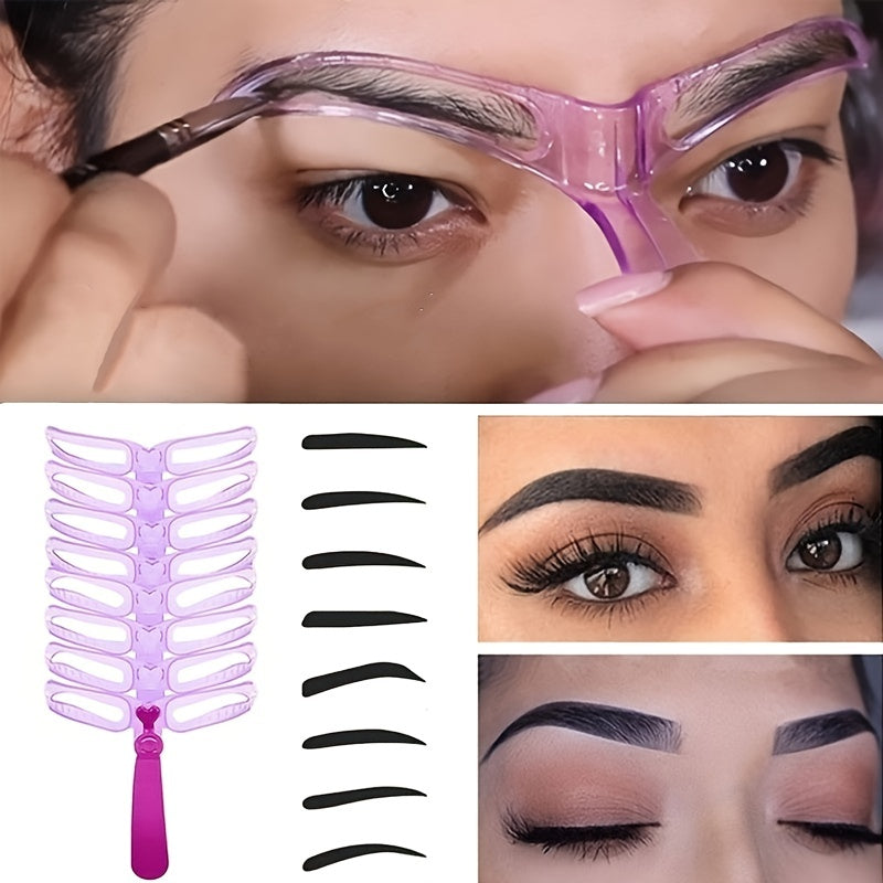 Eyebrow Stencil Kit with 8 Reusable Shapes & Handle for Precise Brows