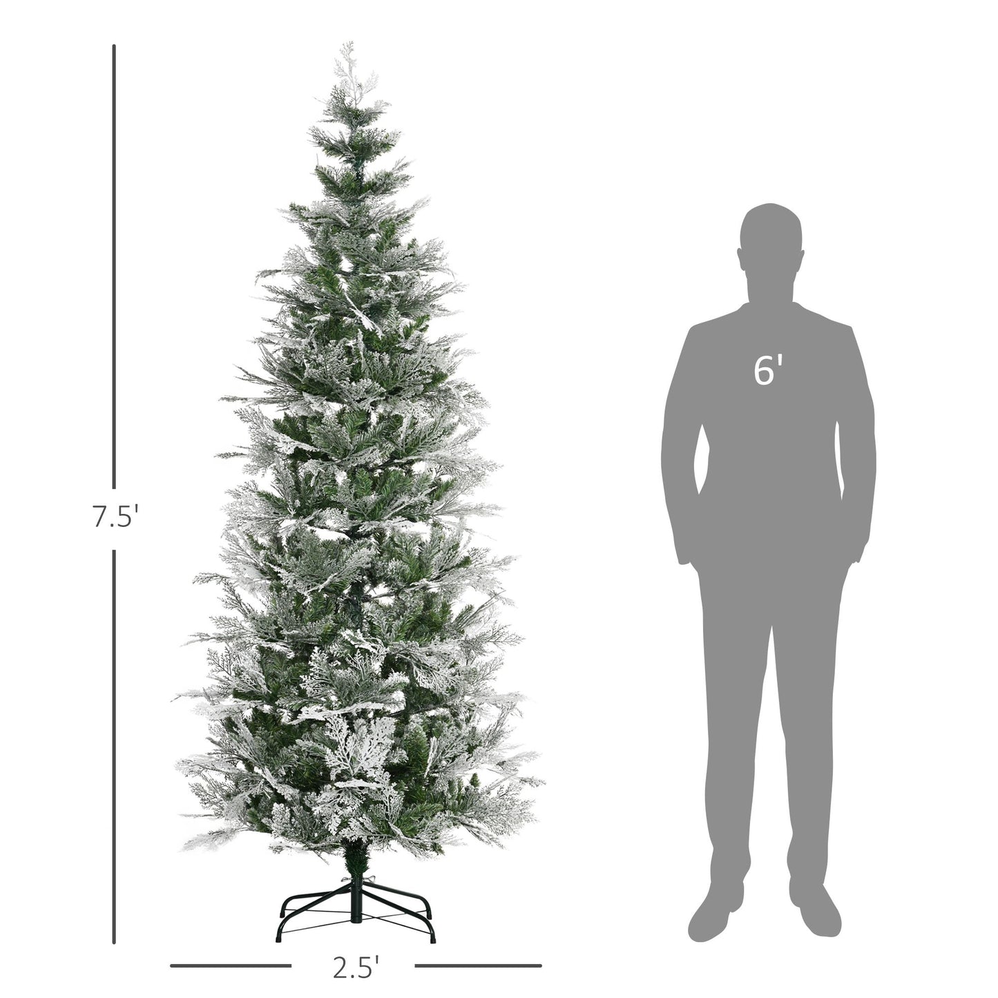 7.5 Feet Snow Flocked Pencil Christmas Tree - Green