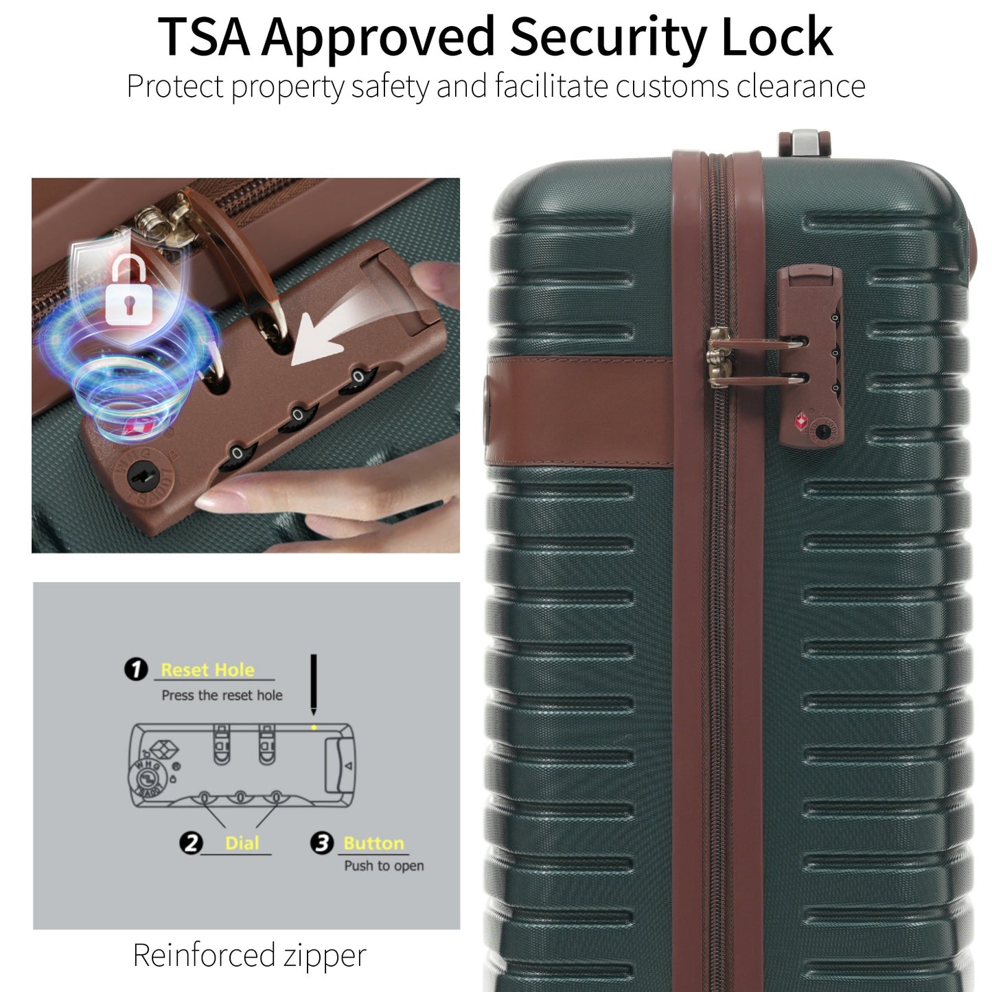 3-Piece Carry-On Luggage Set - 20-Inch Lightweight ABS Suitcases - Green