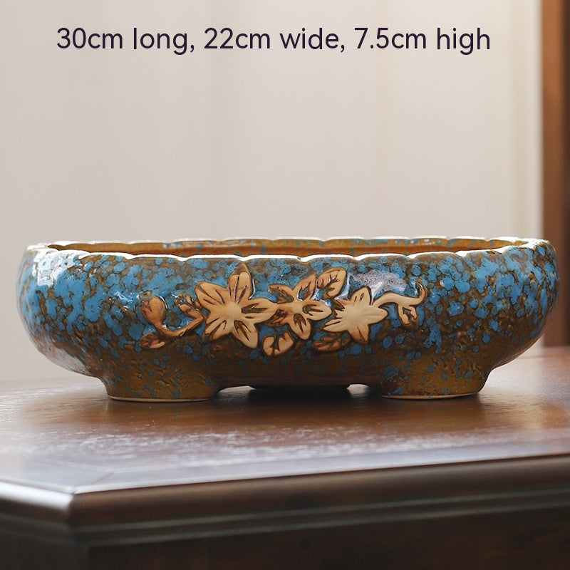 Large Ceramic Flower Pot with Shallow Mouth and Oval Rectangular Design for Home Garden