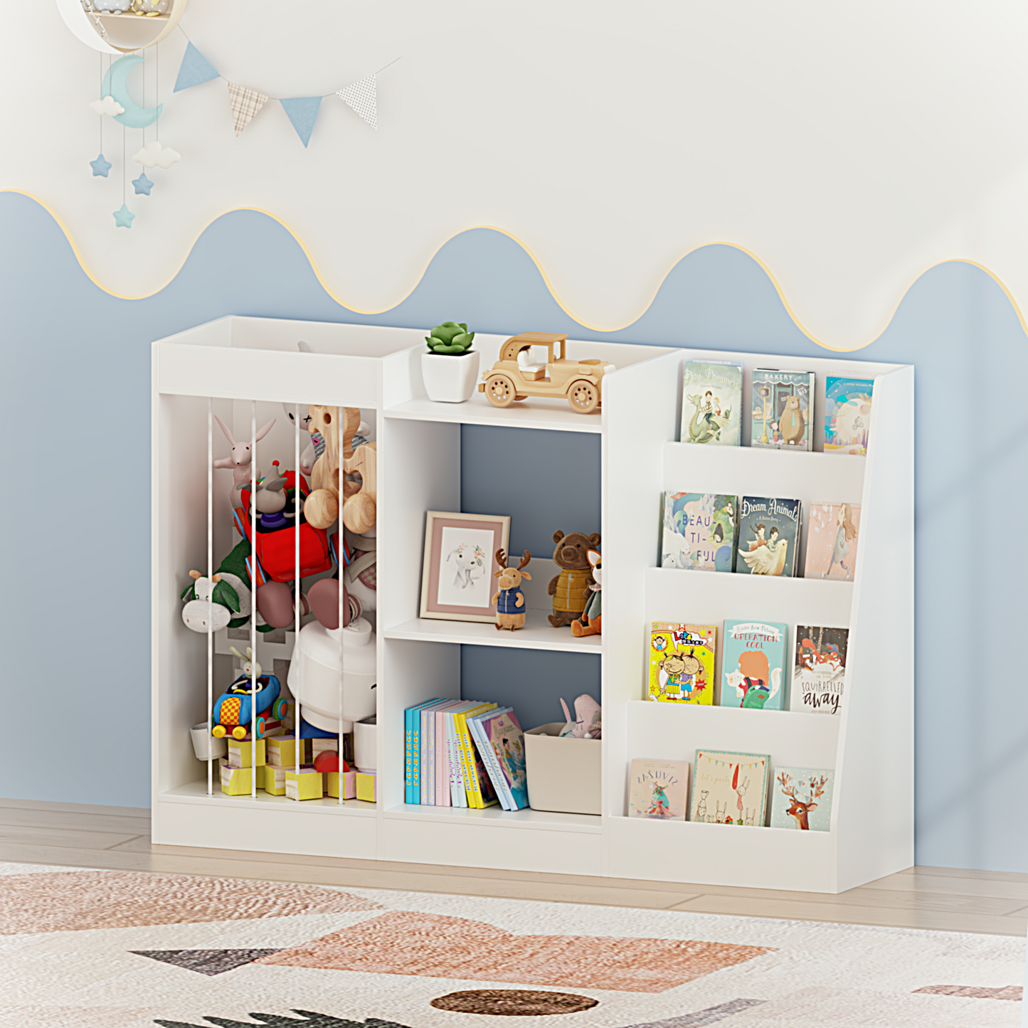 3-in-1 Kids Bookshelf and Toy Storage - White