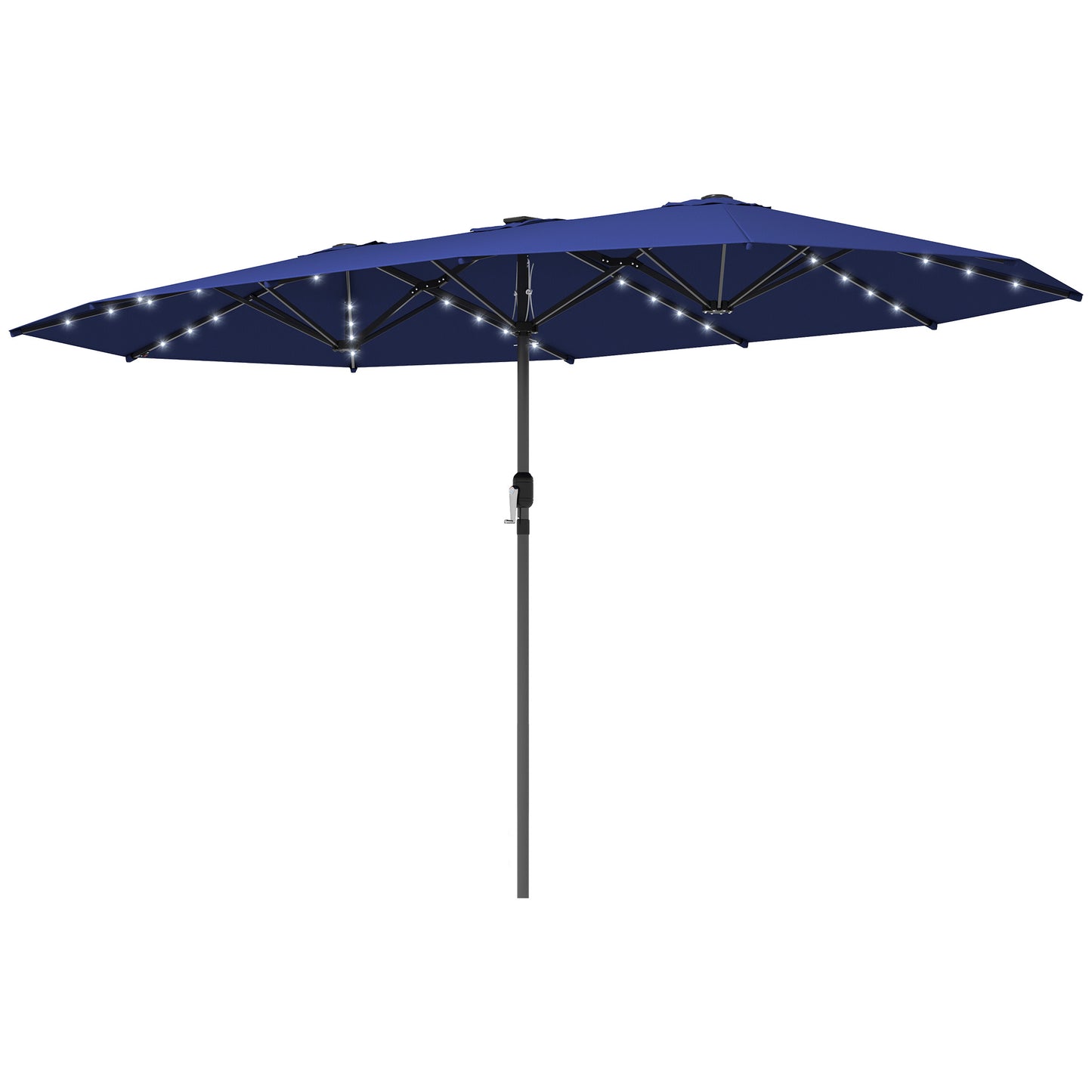 Double-Sided Garden Parasol with LED Solar Lights - Navy Blue