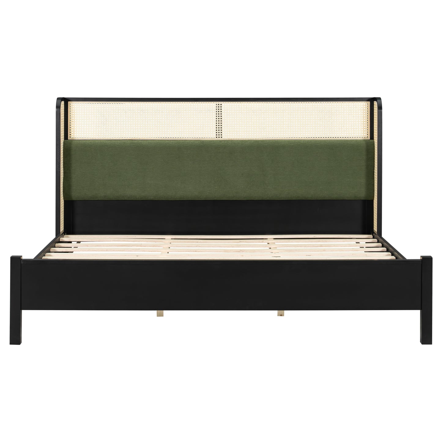 King Size Bed Frame - Black Green, Solid Wood, No Box Spring