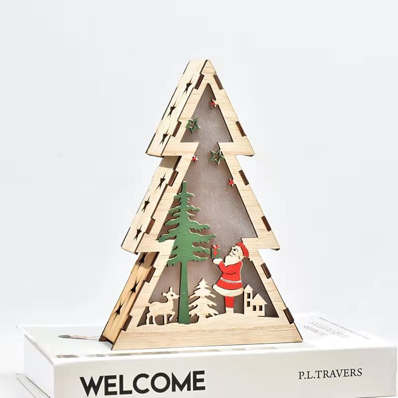 Christmas Wooden Luminous Ornaments with Lights - Festive Holiday Decor