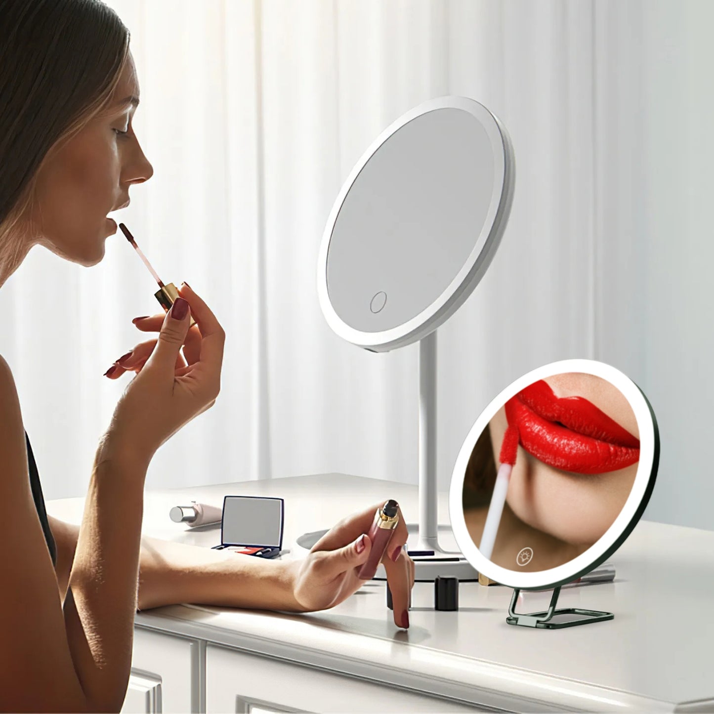30X Magnifying Makeup Mirror with LED Light, Dimmable & 360° Adjustable Stand