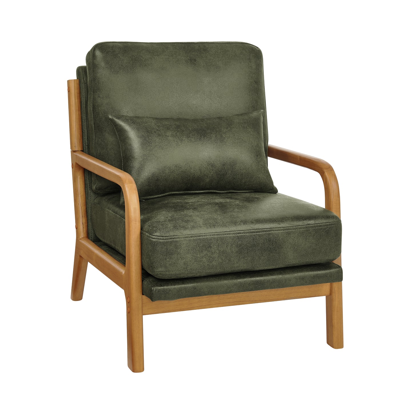 Mid-Century Modern Wooden Lounge Chair - Olive Green