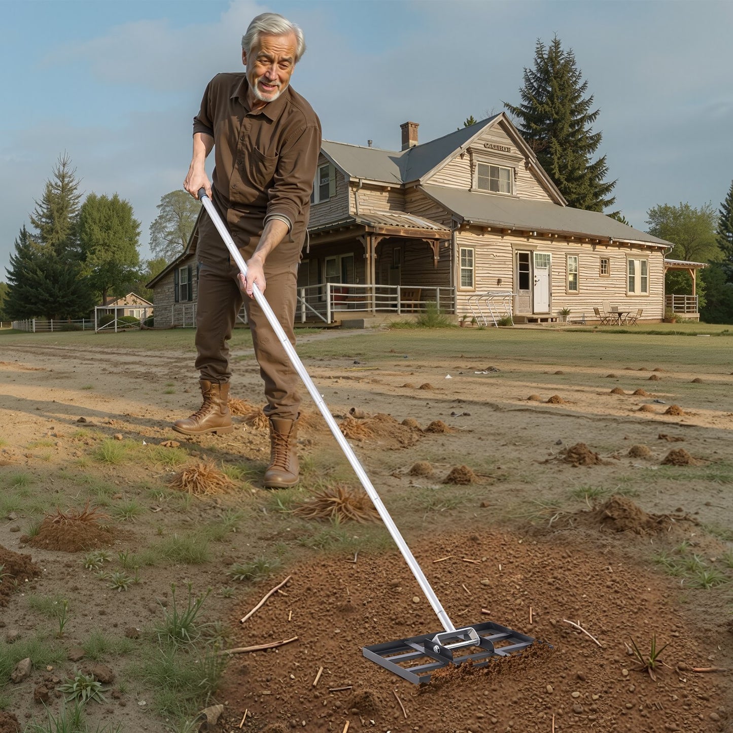 Heavy Duty Lawn Leveling Rake with 78-Inch Adjustable Handle for Yard & Golf Course
