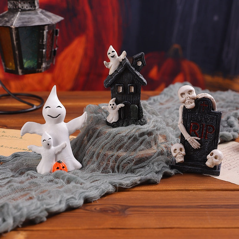Halloween Pumpkin Haunted House Decorations Resin Props Set - Multiple Variants