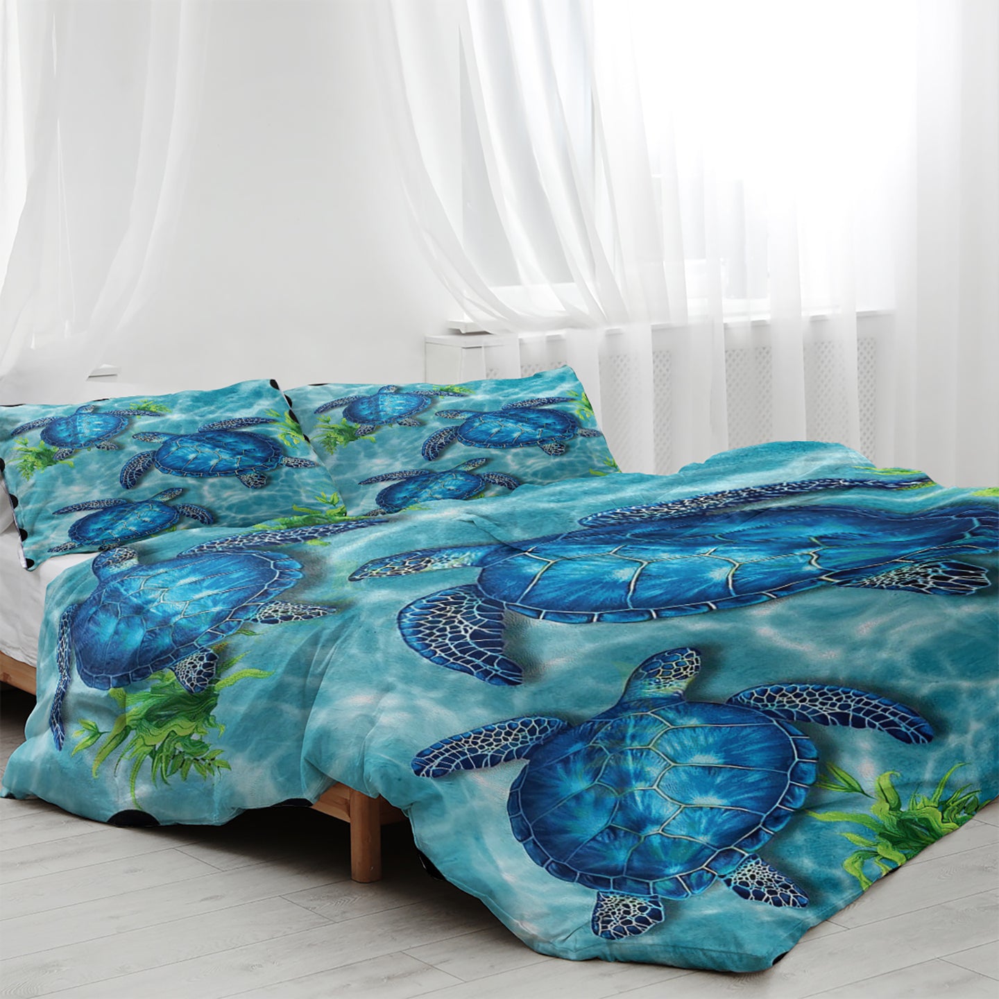 Sea Turtle Pattern Duvet Cover Set - King Size 3 Pieces