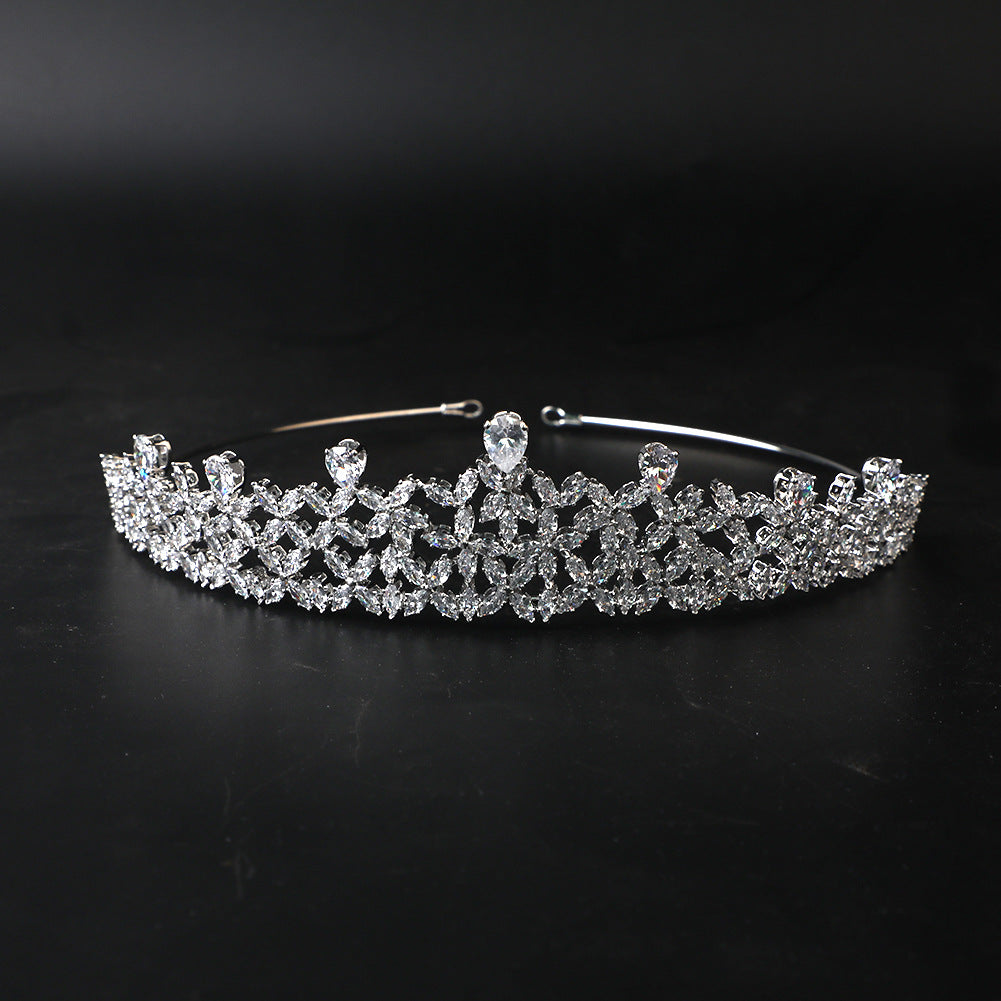 Zircon Bride Crown Headpiece - Gold Plated