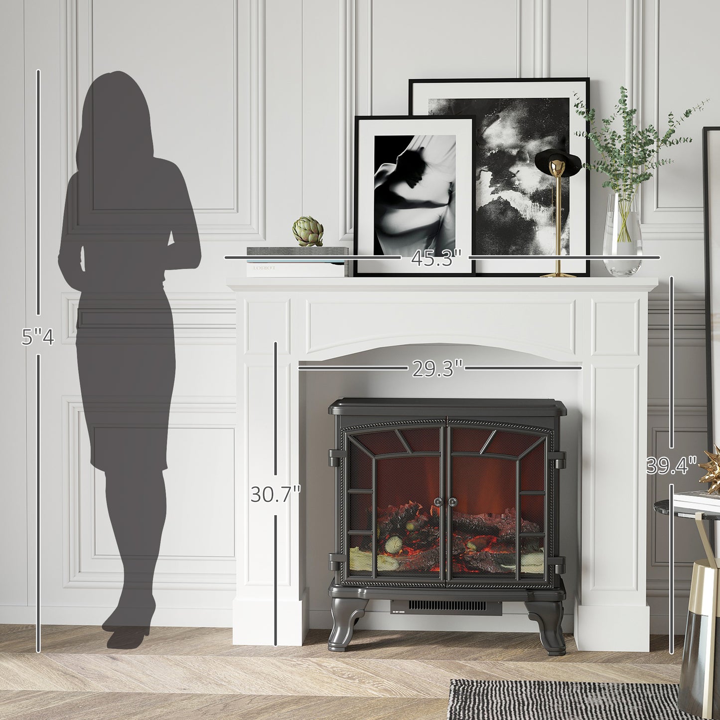 Modern Fireplace Mantel Surround - White, 29 Inch Interior Width