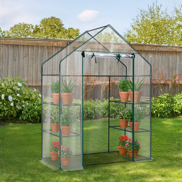 Mini Walk-In Greenhouse with PVC Cover, 4-Shelf Indoor Outdoor Garden Greenhouse 56x29x77 Inches