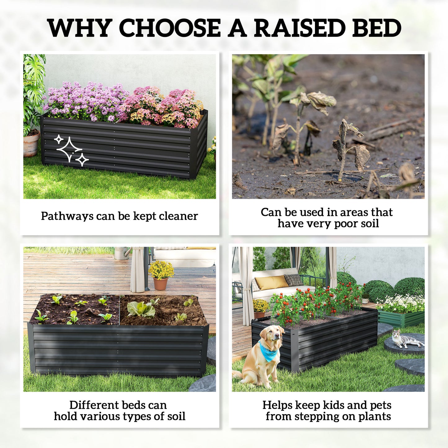 Galvanized Steel Raised Garden Bed 71x36x23 Inches Outdoor Planter Black