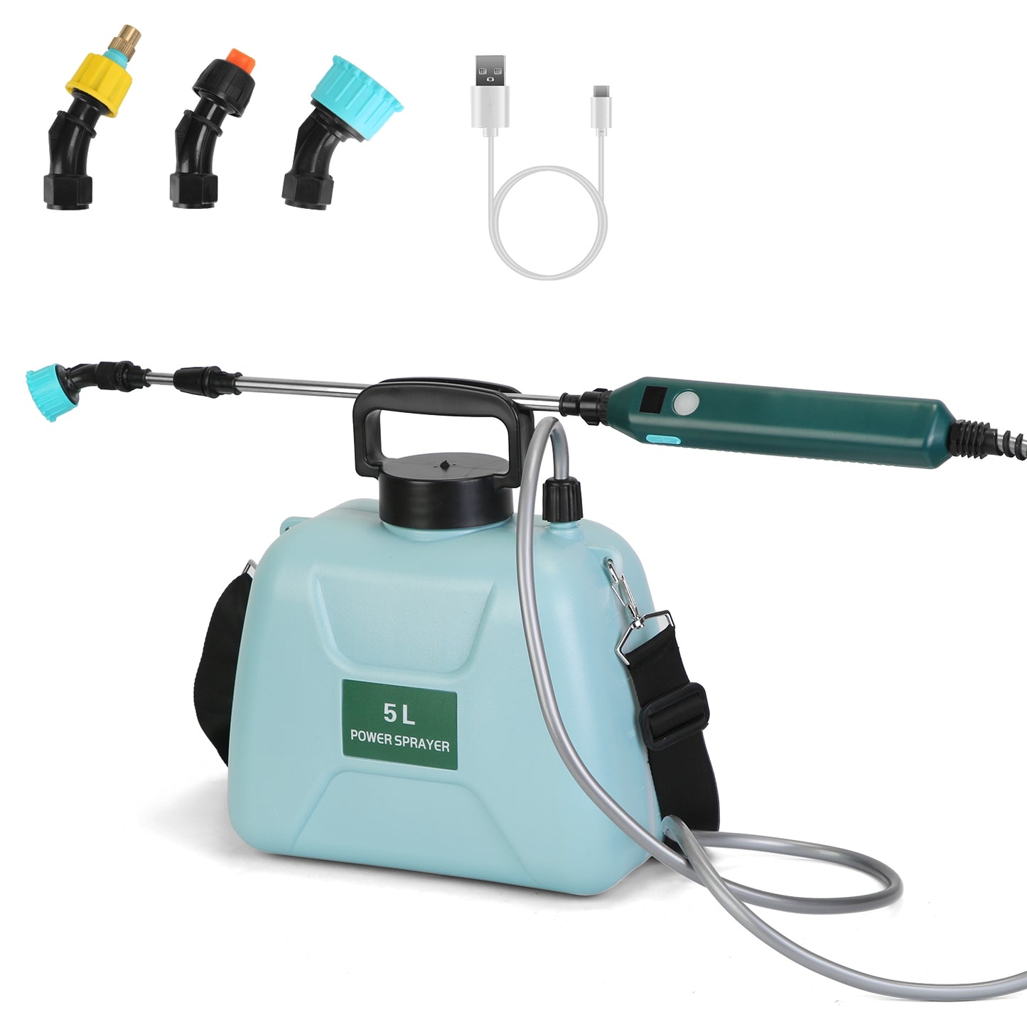 Portable 5L Battery Water Sprayer Garden Tool with 3 Nozzles & Telescopic Wand