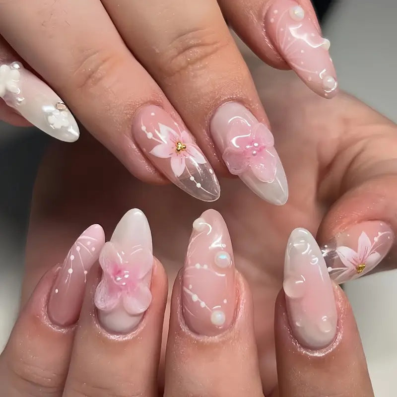 Removable Fake Nail Stickers with Flower Pattern - Sweet & Simple Design