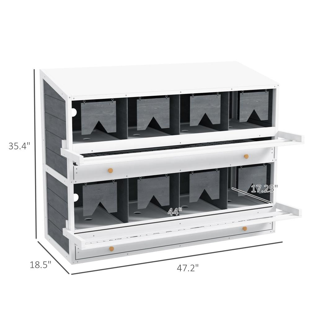Wooden Chicken Nesting Box with 8 Compartments for Coop Egg Laying - Grey/White