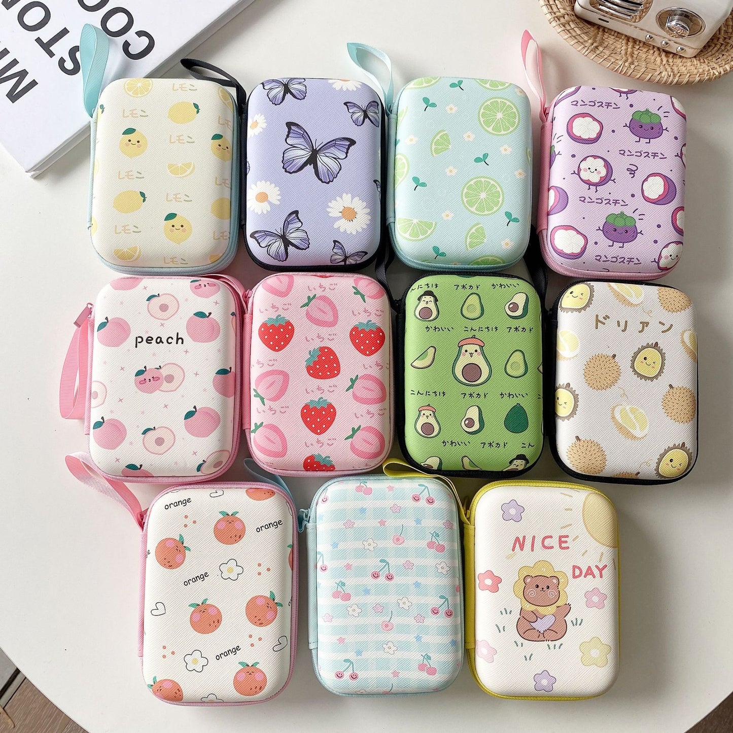 Large Cartoon Fruit Rectangle Earphone Organizer Bag - Unisex Storage Pouch