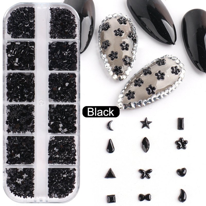 12 Grid Crystal Glass Diamond Nail Stickers Set