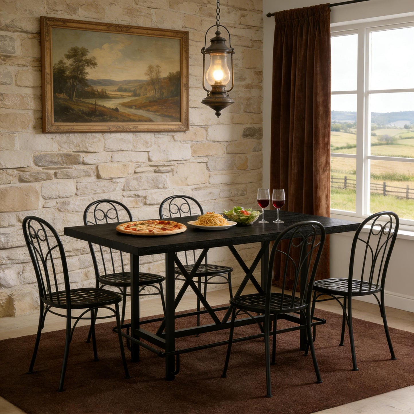 Rectangular Dining Table - Spacious Bar Table for 6 - Black