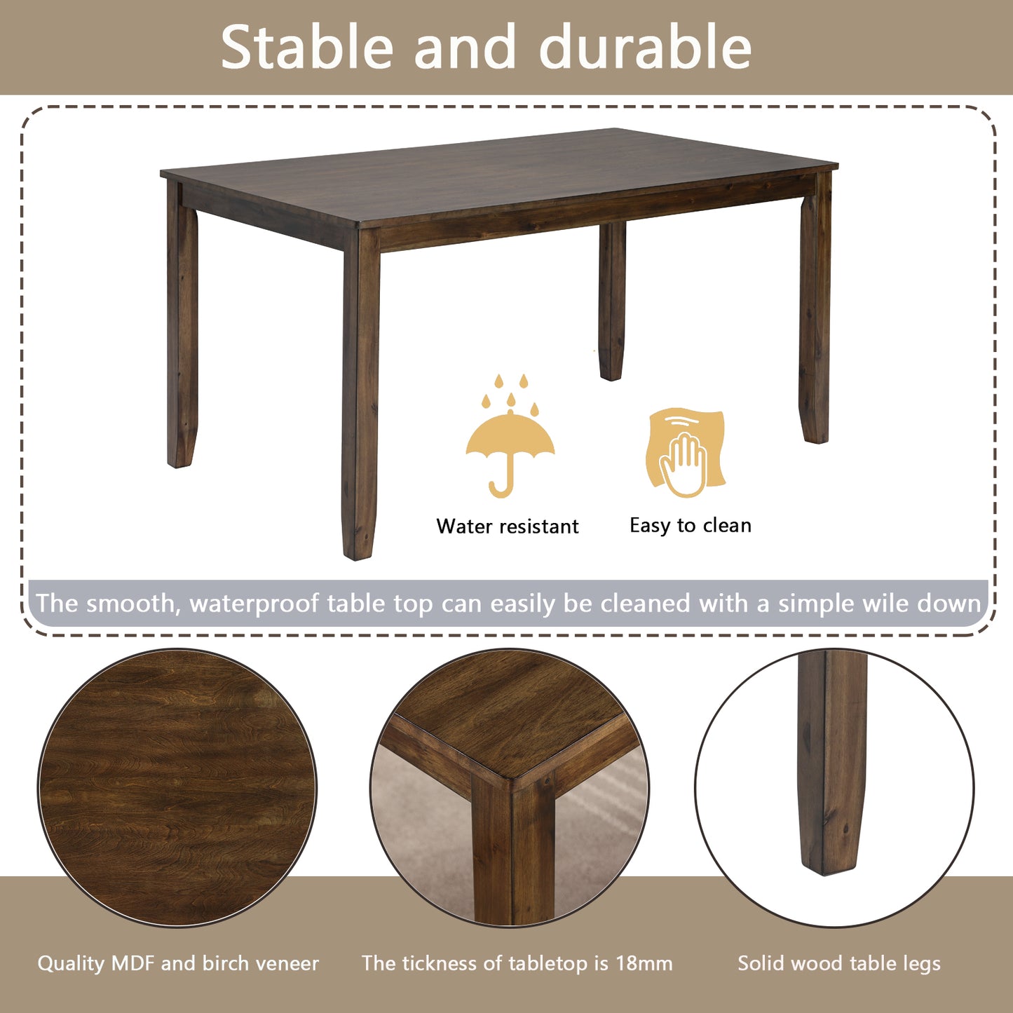 6-Piece Wooden Dining Set with Upholstered Chairs & Bench - Walnut