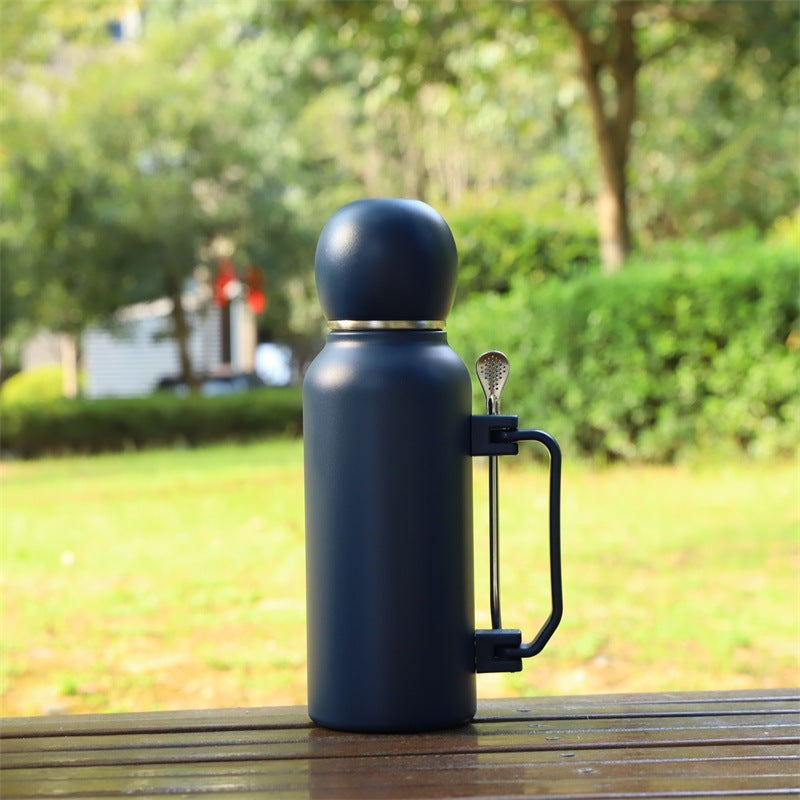 Portable Insulated Travel Mug with Straw and Spoon - Leakproof, Keeps Drinks Hot or Cold