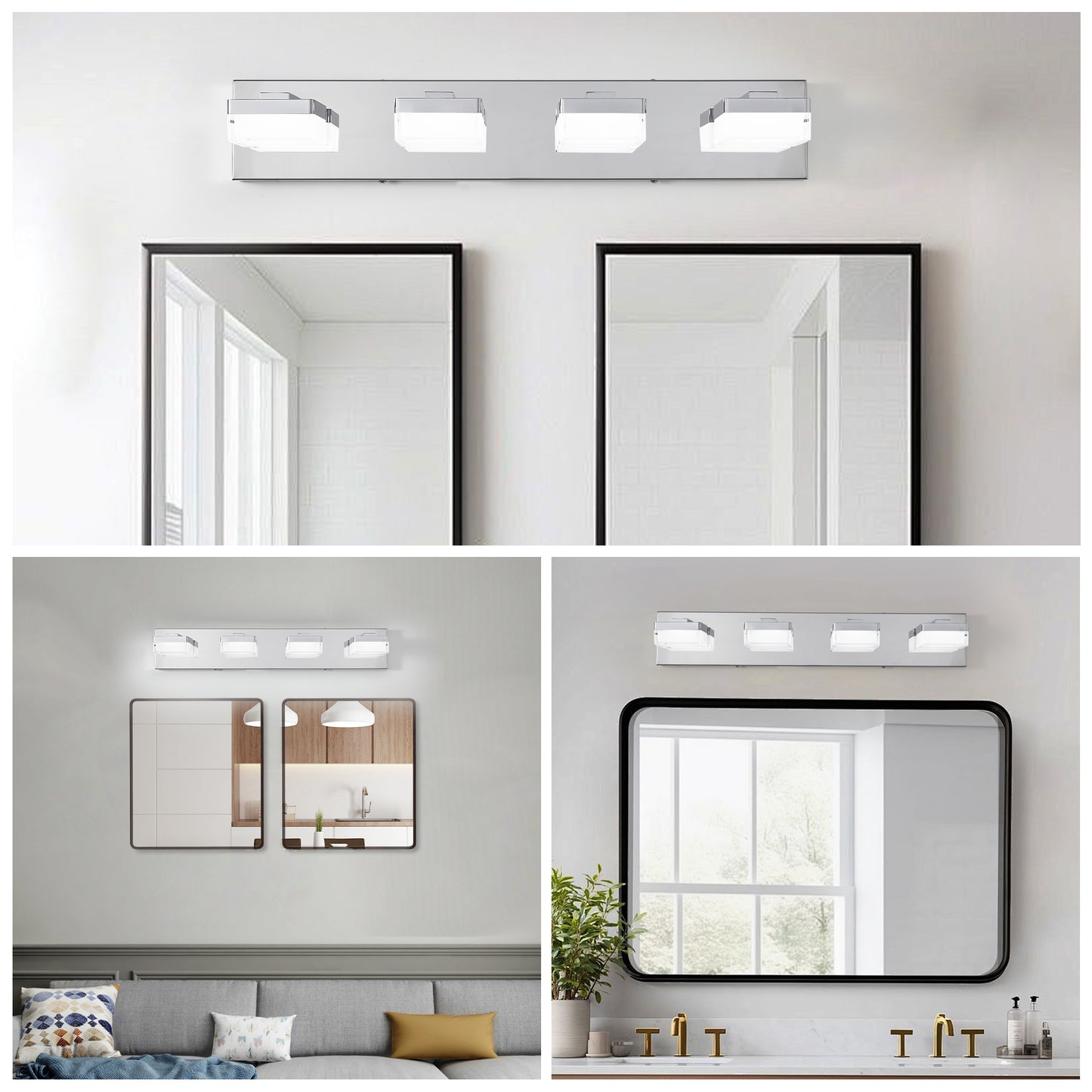 Modern Chrome LED Vanity Light - 4-Light Wall Sconce