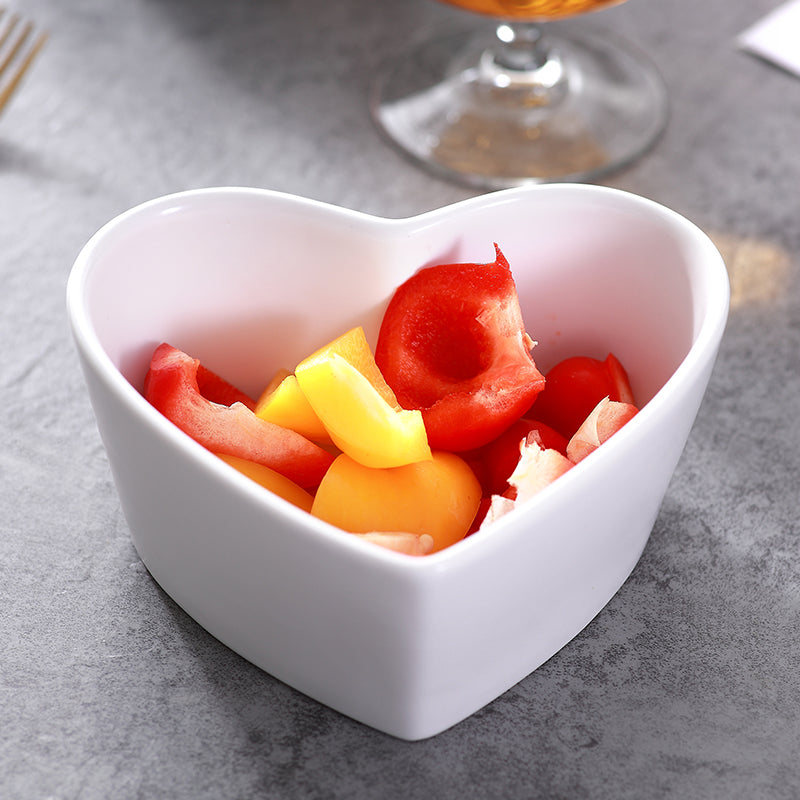 Heart-Shaped Porcelain Salad Bowl - Irregular Design, 6 Inches, Multiple Colors