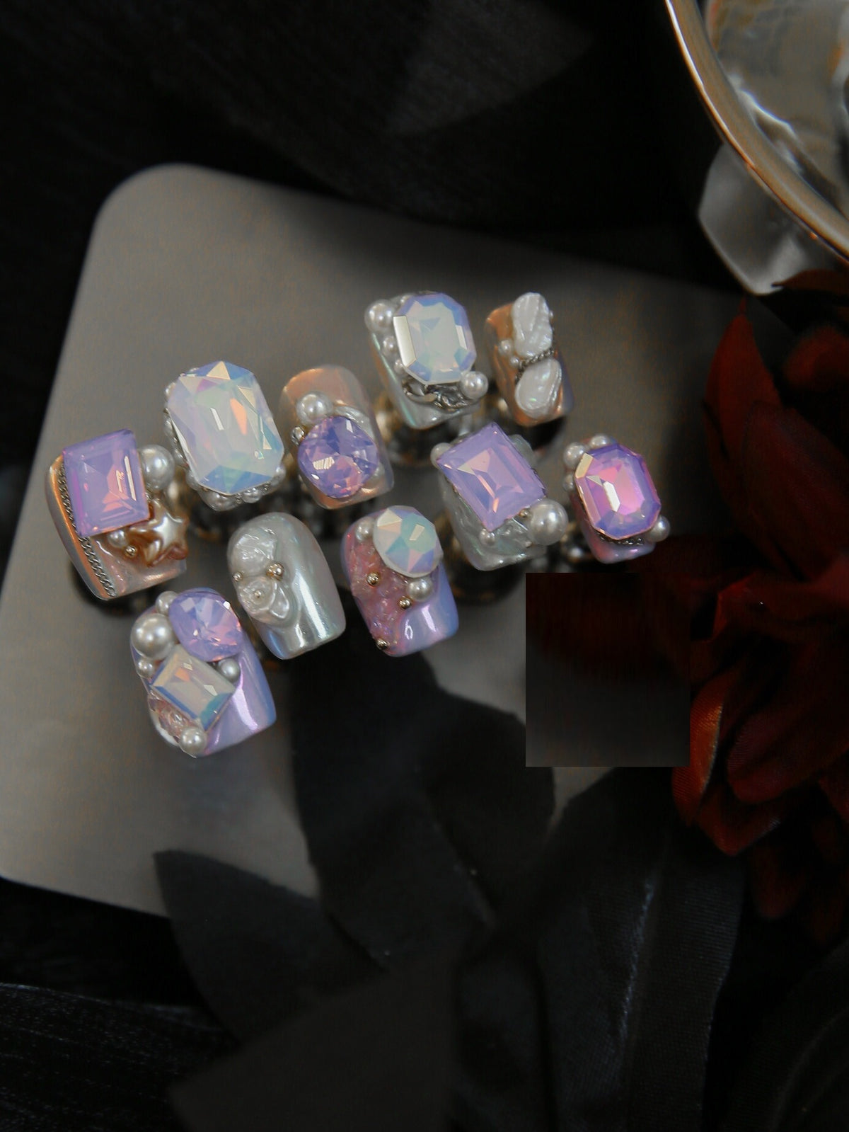 Nail Art Kit with Fairy Crown Design and Tourmaline Gem for Manicure - Multiple Sizes