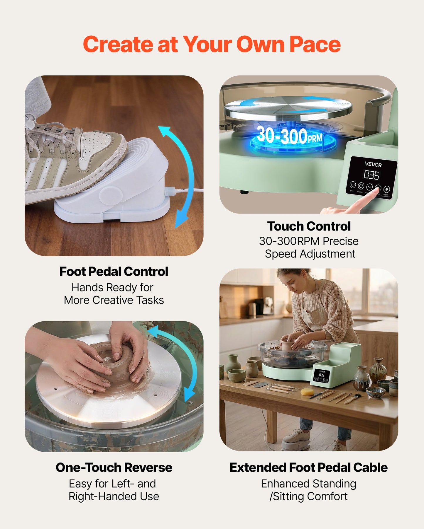 Electric Pottery Wheel for Adults 14 & 11 Inch Turntables 450W Adjustable Speed