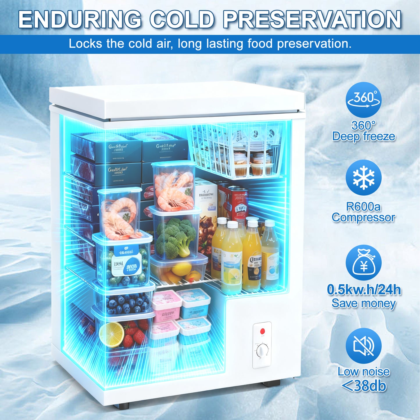 3.5 Cu.Ft Small Chest Freezer Compact Deep With 7-Level Temperature