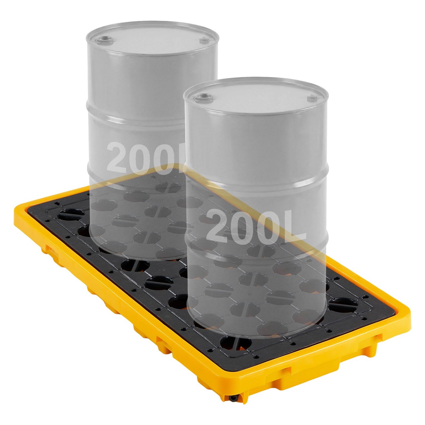 Heavy-Duty Spill Containment Pallet for Drums - 21 Gallon Capacity, 52" x 27", Yellow