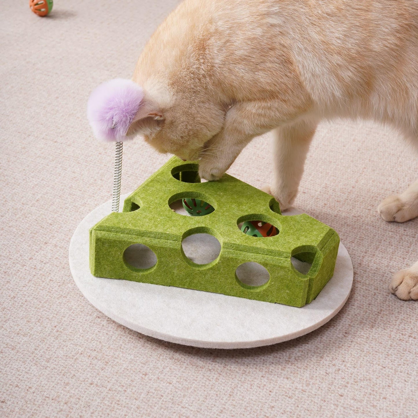 Cat Puzzle Toy with Balls and Spring Teaser | Interactive Indoor Cat Toy with Suction Cup Base