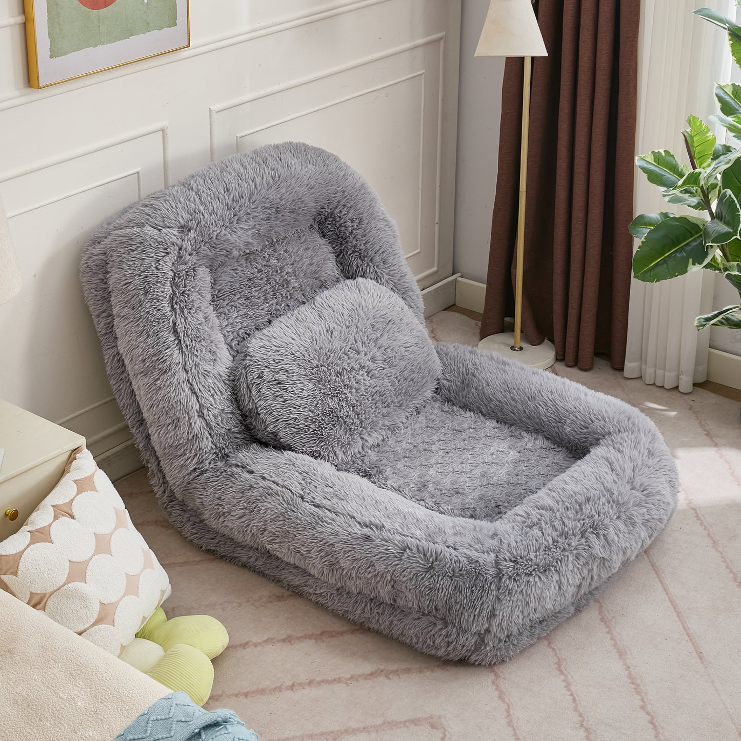 5-Position Adjustable Human Dog Bed & Lazy Sofa - Light Gray