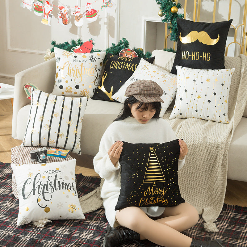 Christmas Pillow Cover Nordic Gilding Letters 45x45cm Holiday Decor