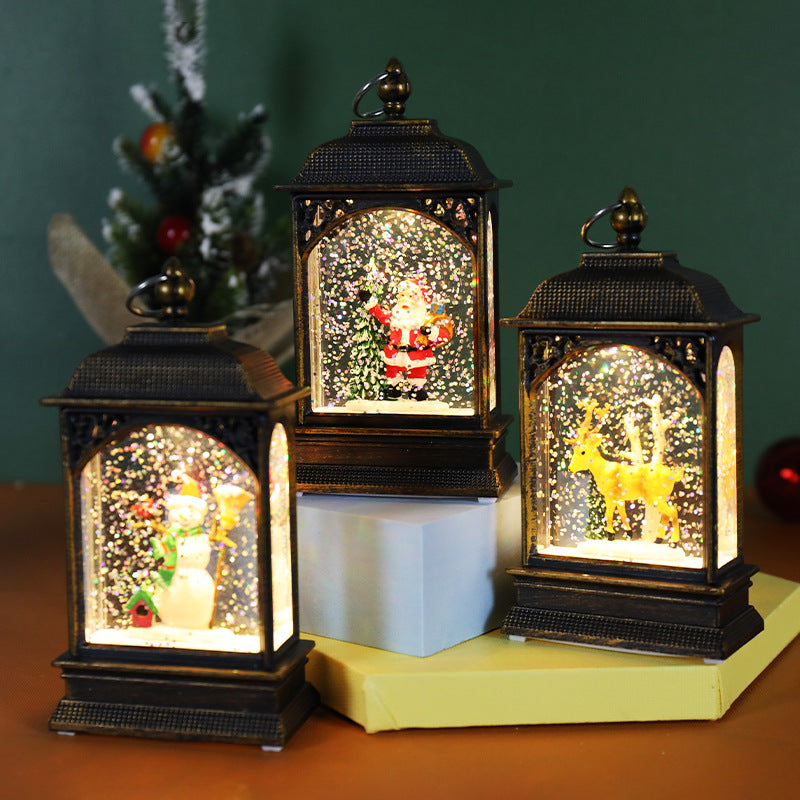 Christmas Luminous Water Injection Flat Storm Lantern Decor Set with Variants