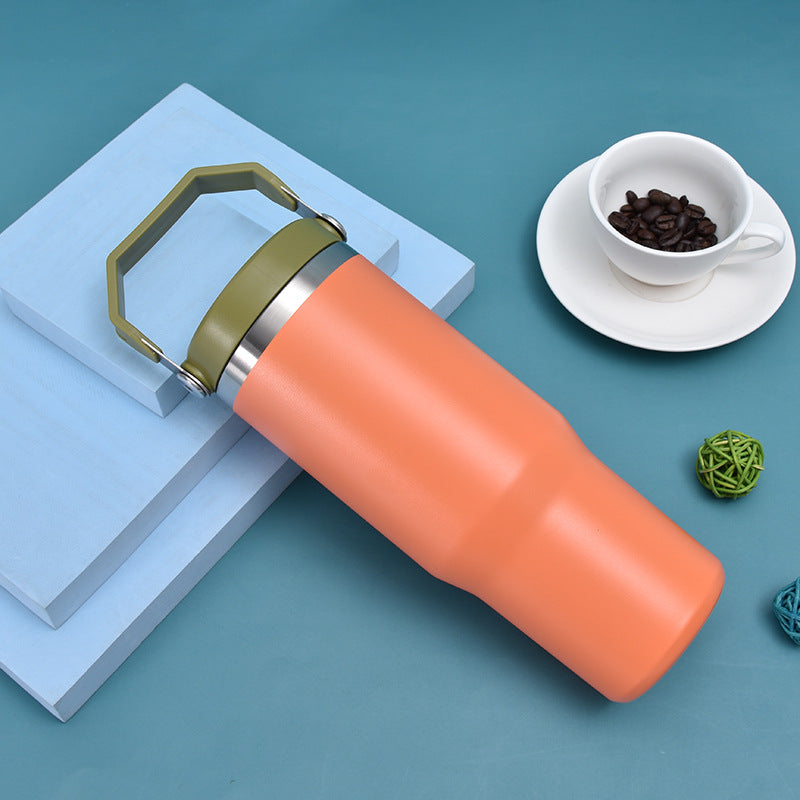 Insulated Stainless Steel Car Cup with Straw - Double Layer, Large Capacity