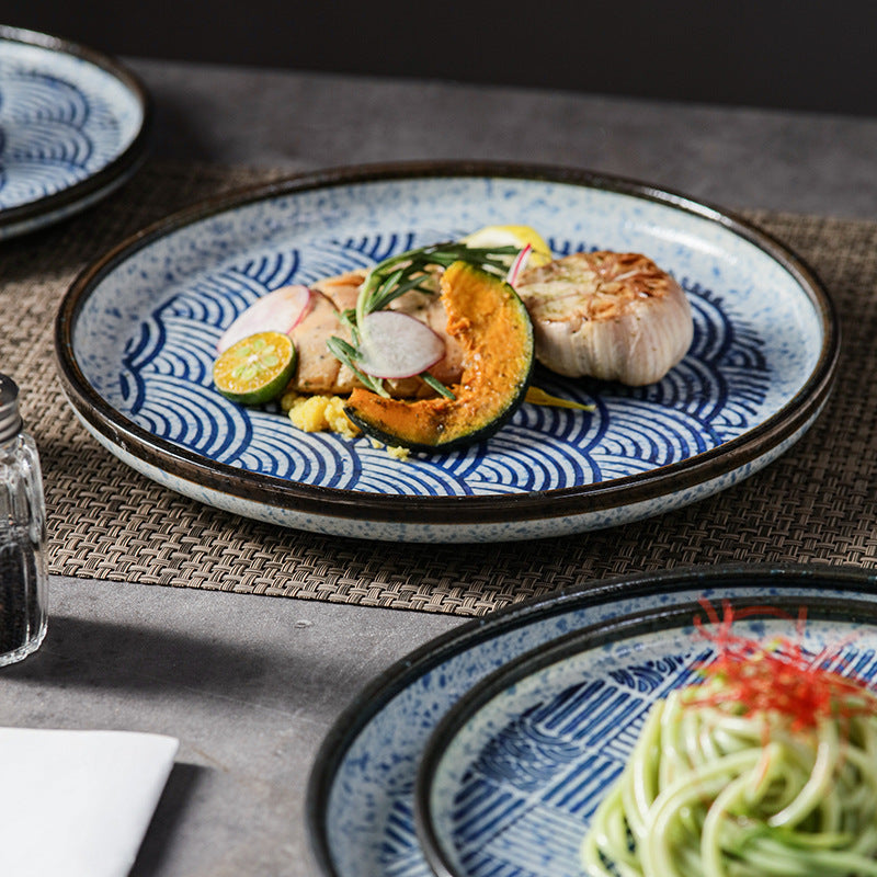 Japanese Style Ceramic Round Dinner Plate - Large Porcelain Tableware