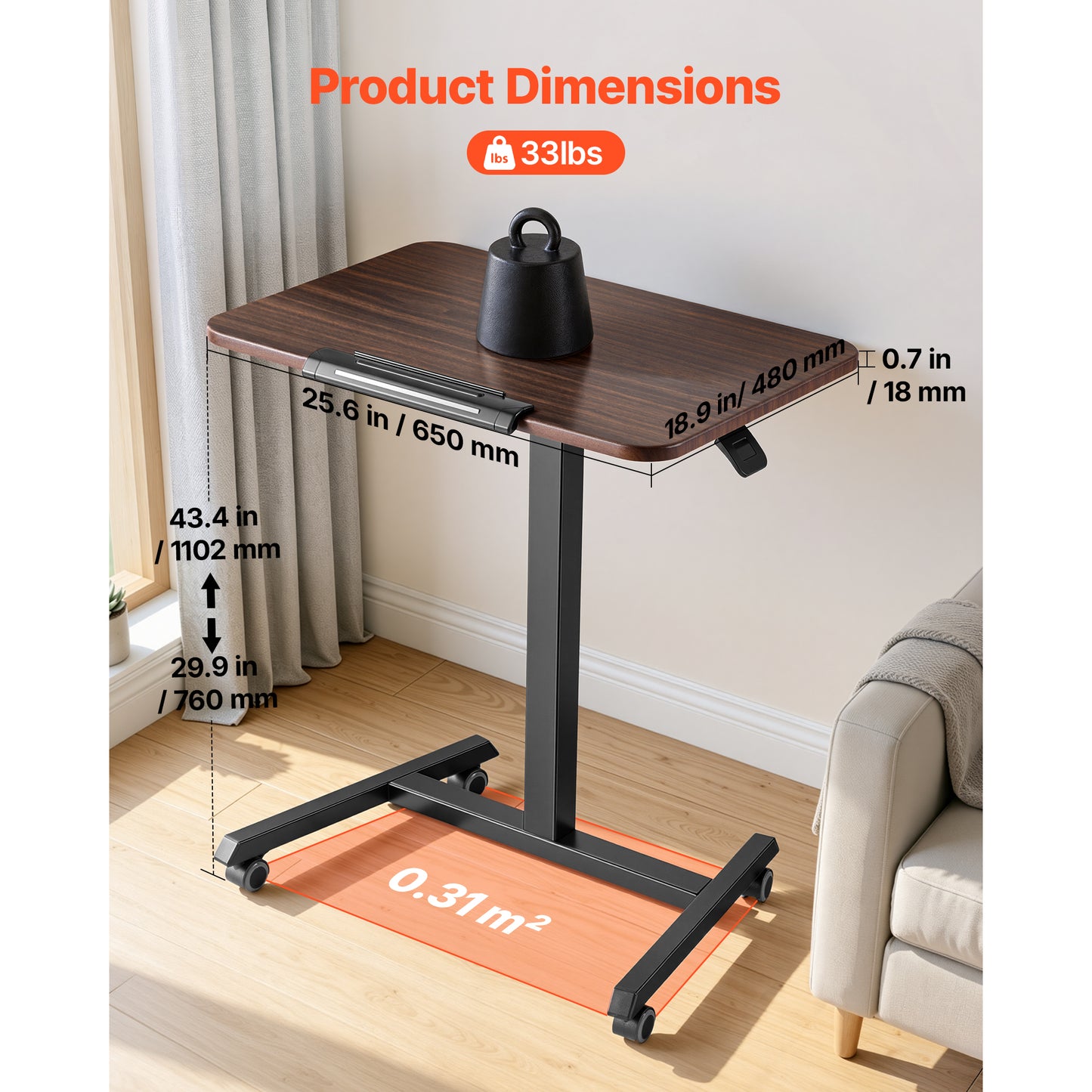 Adjustable Standing Desk with Tilting Desktop - Mobile Sit-Stand Workstation