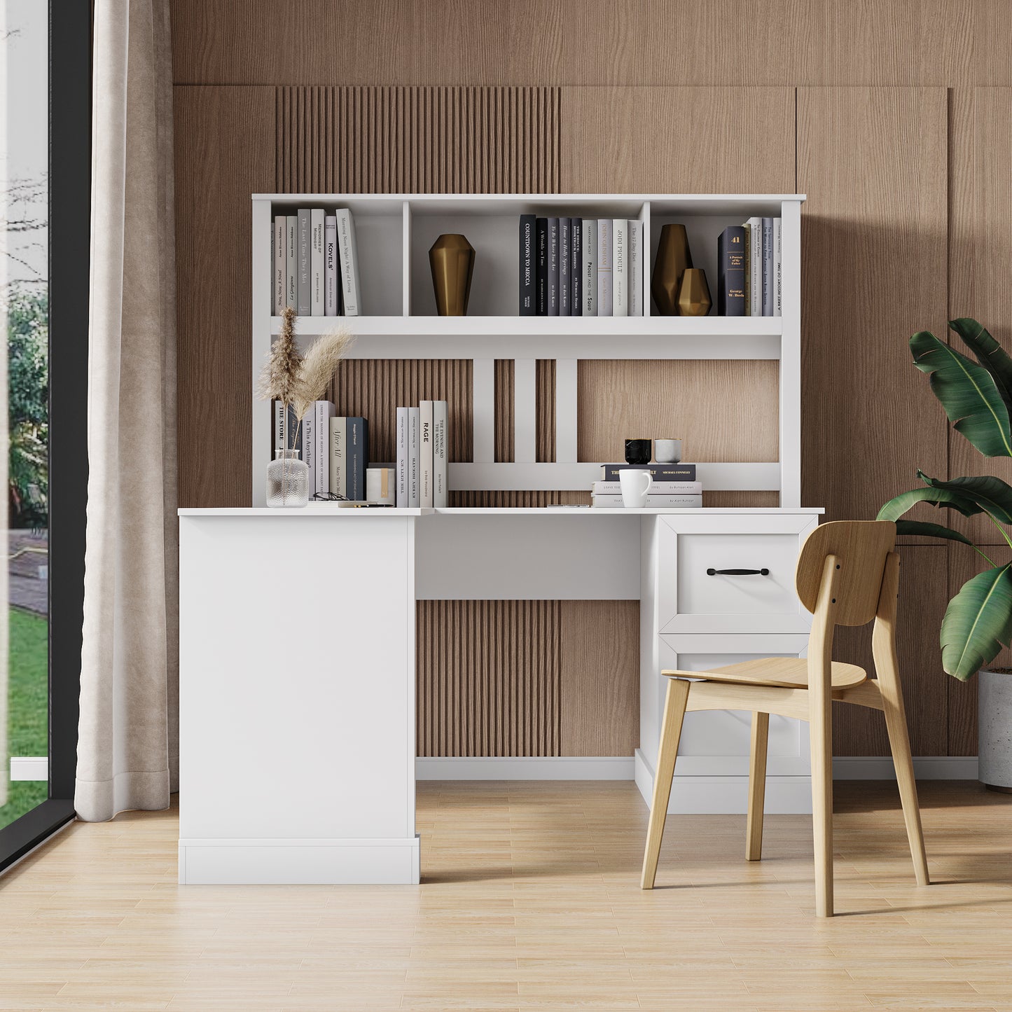 Home Office Computer Desk with Hutch - Antiqued White