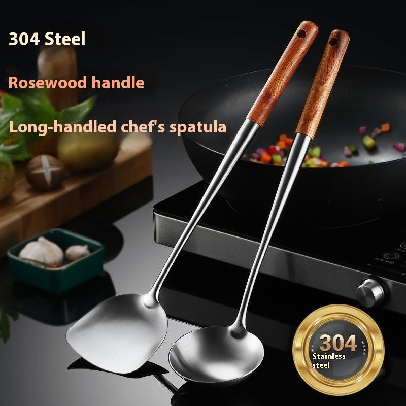 Extended Handle Rosewood Kitchenware Set - Stainless Steel Cooking Tools